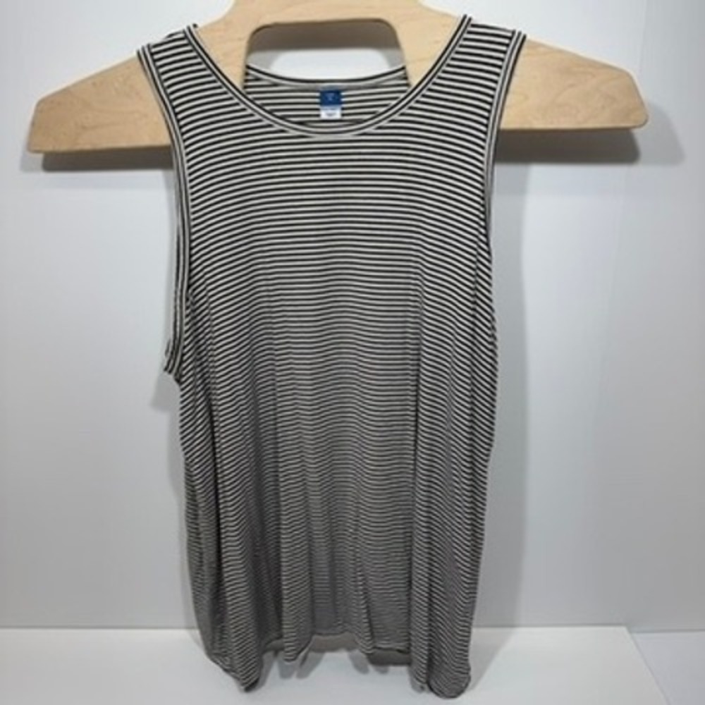 Old Navy Luxe Tank Top XL Black White Striped Rayon Spandex Sleeveless Shirt